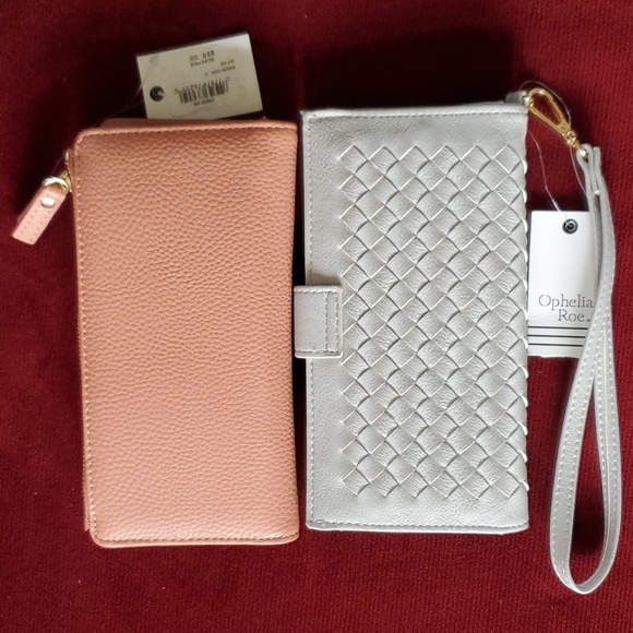 Lot of 2 Ophelia Roe Zip Up Wallets Gray Weave Wristlet Salmon Peach Zip  NWT - Picture 3 of 3